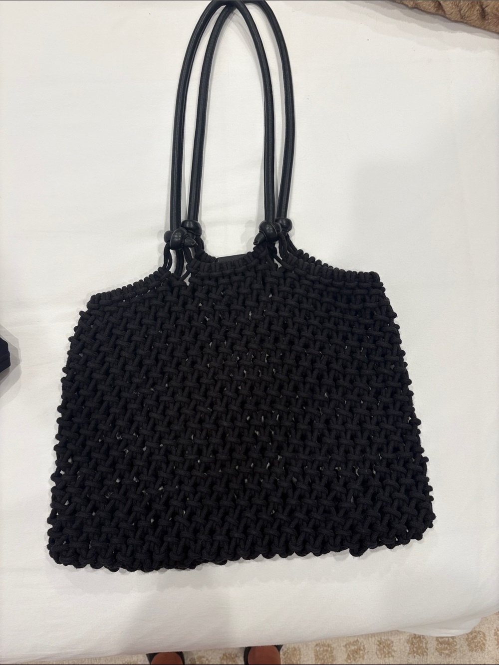 Clare V Woven Black Tote Bag with leather  Handles